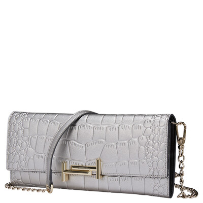 

Older head (LAORENTOU) new lady cowhide Messenger bag stone pattern single shoulder chain package 929J014L1Y silver