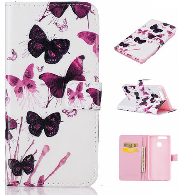 

painting butterfly Design PU Leather Flip Cover Wallet Card Holder Case for HUAWEI P9