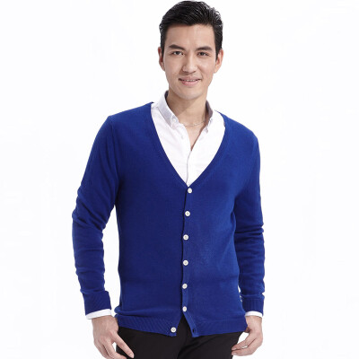 

Aston youth long sleeve v neck sweater cardigan Slim solid color sweater tide blue 180 /  A4090059