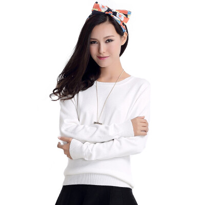 

MAZOE simple multi-color short round neck collar knitted baskets sweater M3028 white