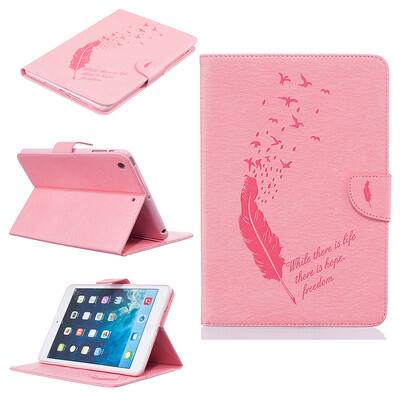 

Pink feathers Style Embossing Classic Flip Cover with Stand Function and Credit Card Slot for iPad Mini 123
