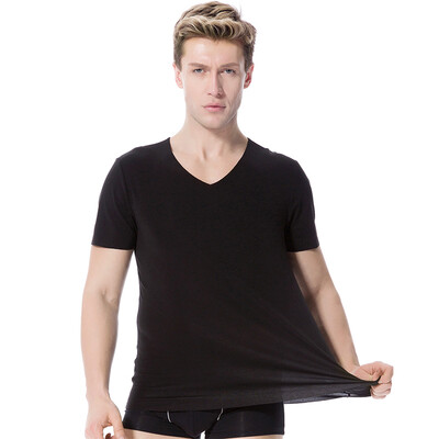 

[Jingdong supermarket] modal vest men's V-neck short sleeve elastic Slim breathable modal T-shirt black L