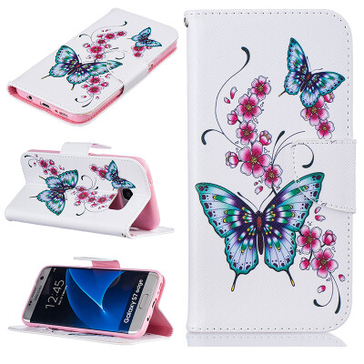 

Peach butterfly Design PU Leather Flip Cover Wallet Card Holder Case for SAMSUNG GALAXY S7 Edge