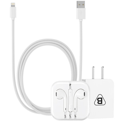 

BIAZE 5V / 2A Mobile Phone Charger + Apple Certified Data Cable + Ear Earphone Support iPhone6s / Plus iPad Mini M2 + S8-1.5 + 5S Headphone