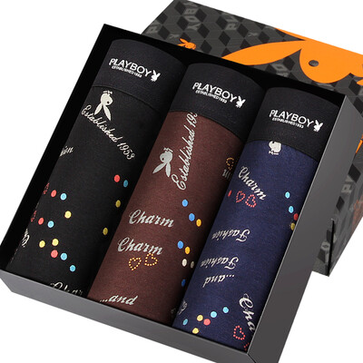 

[Jingdong Supermarket] Playboy men's underwear flat pants pants ice silk men's underwear sexy four-legged trousers 3 gift box loaded deep gray gray blue black suit suit XL