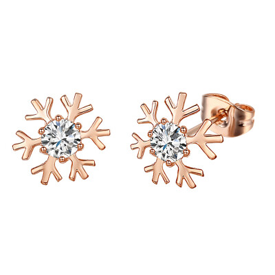 

Yoursfs® Cute Snowflake with Clear Crystal Stud Rose-gold Earrings for Little Girl