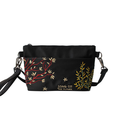 

Flower princess flower song embroidery art Messenger Messenger hand shoulder nylon bag 1609XH007 black