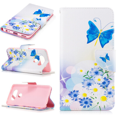 

Blue Butterfly Design PU Leather Flip Cover Wallet Card Holder Case for LG V20