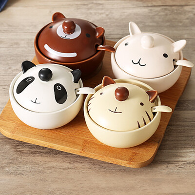 

Beisi Si Meng series of creative ceramic flavoring pot 4 sets with a cover with a spoon