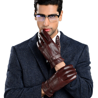 

Luo Otis NOOLDERS men winter plus velvet thickening leather gloves Slim version of warm&cold driving ride sheepskin gloves coffee warm cashmere S code M-01