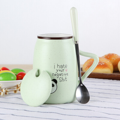 

Enjoyment simple retro milk mug cup with coffee cup with lid spoon breakfast office water cup green