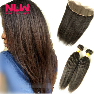 

8A Grade 13" x 4" Brazilian Virgin Hair Lace frontal With Hair Bundles 2 pcs Italian kinky yaki Brazilian virgin hair Weaves