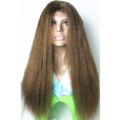 

N.L.W. Brazilian virgin human hair Lace front wigs Light brown Kinky straight wigs with baby hair for black women