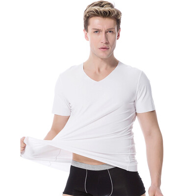 

[Jingdong supermarket] modal vest men's V-neck short sleeve elastic Slim breathable modal T-shirt black L