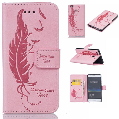 

Pink Plumes and birds Embossed PU Leather Wallet Case Classic Flip Cover with Stand Function and Credit Card Slot for HUAWEI P9 Li