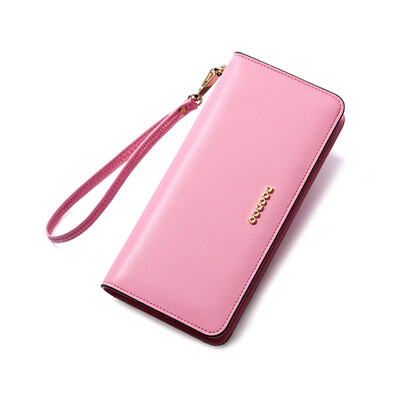 

DOODOO кошелек женский длинный раздел Япония и Южная Корея кожаная молния дамы длинный раздел молния корова кошелек ручной мешок большие папки для заметок D6901 персик розовый