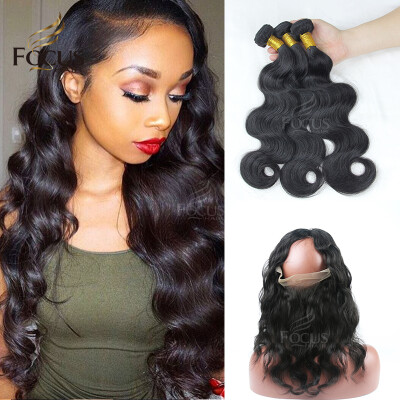 

Pre Plucked 360 Lace Frontal With Bundles Indian Virgin Hair Body Wave 4Pcs Lot Human Hair Wefts 360 Lace Band With Baby Hair