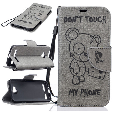 

Gray Bear Embossed PU Leather Wallet Case Classic Flip Cover with Stand Function and Credit Card Slot for HUAWEI Y3 II
