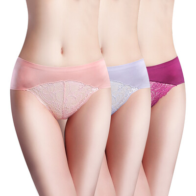 

Jingdong supermarket] the United States and Ya Ting [3] ladies underwear Seamless sexy comfortable hollow lace underwear female gemstone blue + simple gray + Bordeaux red  code