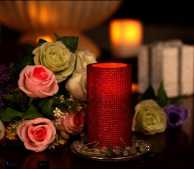 

Home Impressions lattice Pattern Flameless LED Pillar Candle with Timer 3 x 6" Red