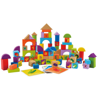 

Hape fruit and vegetable building blocks 120 pieces of wood puzzle early education barrels 1 year old and above E8303