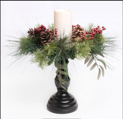 

DFL 16"H Brown Cedar Electronic Candles holder with Mixed Pine Centerpiece,Battery Operated