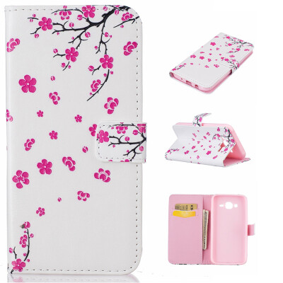 

peach blossom Design PU Leather Flip Cover Wallet Card Holder Case for SAMSUNG Galaxy J5