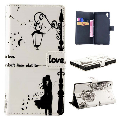 

Lovers and dandelion Design PU Leather Flip Cover Wallet Card Holder Case for SONY Xperia Z5