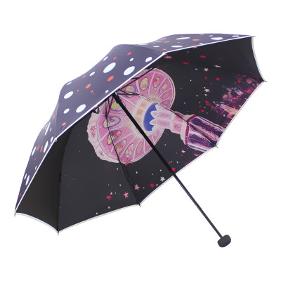 

Jingdong Supermarket Paradise umbrella UPF50 hit cloth black rubber double-sided transfer three fold mushroom sunny umbrella sun umbrella green 30135ELCJ