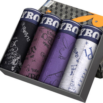 

Playboy мужское белье нижнее белье мужские плоские брюки мода печать льда шелка четыре брюки 4 подарок в коробке черный кофе цветы серый синий сочетание XXL