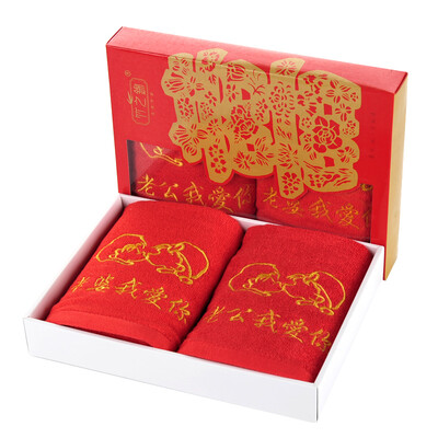 

Bamboo flower towel home textiles bamboo fiber soft red wedding towel 2 gift box big red 120g / piece 34 × 76cm