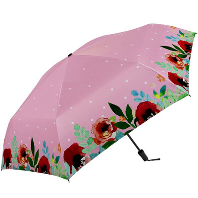

Paradise umbrella UPF50 hit black rubber carbon fiber three fold ultra-light sun umbrella sunny umbrella 31816E figure outside the red