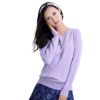 

MAZOE simple multi-color short paragraph round neck collar knitted baskets sweater M3028 taro color