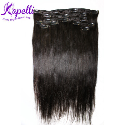 

Brazilian virgin hair Clip In Human Hair Straight Natural Black Color NC Brazilian Straight Hair Clip In Hair Extensions