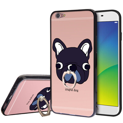 

KOOLIFE OPPOR9S mobile phone case protective cover phone shell finger buckle bracket soft shell oppo r9s creative bracket cartoon painted shell anti-crash shell sand dog