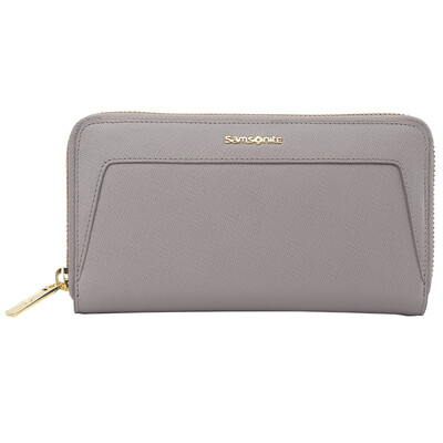 

New beauty samsonite ladies first layer of leather wallet long wallet multi-function money with zipper phone card bag hand bag BO9 08001 gray