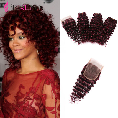 

Sexy Brazilian Kinky Curly Hair 4pcs Lot 10-30inch Brazilian Deep Wave Red Human Hair 99j Bohemian Curly Hair,Wine Red Bundles