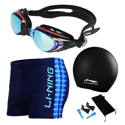 

Li Ning plating goggles luxury set plating flat light goggles swimming cap swimming trousers men&39s professional sports suit  within the gift nose plug swimwear bag