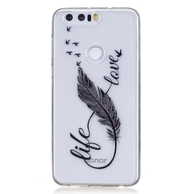 

8 Words feathers Dress girl Pattern Soft Thin TPU Rubber Silicone Gel Case Cover for HUAWEI Honor 8