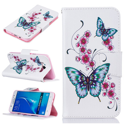 

Peach butterfly Design PU Leather Flip Cover Wallet Card Holder Case for SAMSUNG Galaxy J7 2016/J710