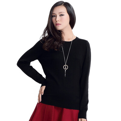 

MAZOE simple multi - color short paragraph round neck collar knitting basking sweater M3028 black XL
