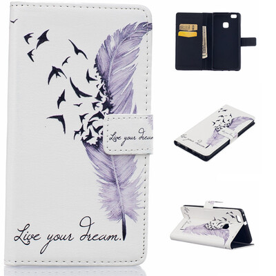 

Plumes Design PU Leather Flip Cover Wallet Card Holder Case for HUAWEI P9 Lite