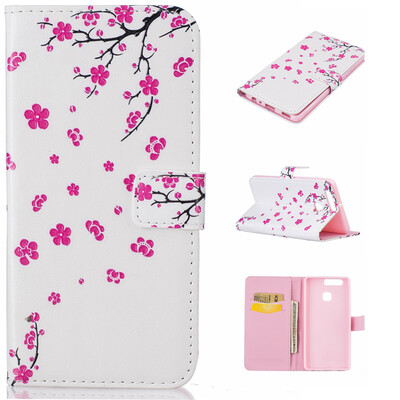 

peach blossom Design PU Leather Flip Cover Wallet Card Holder Case for HUAWEI P9