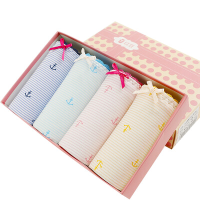 

Red beans hongdou ladies underwear soft cotton color stripes printed in the waist sexy girls underwear 4 gift box 17595