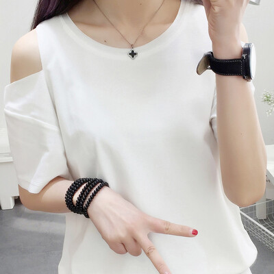 

VIVAHEART Korean short-sleeved strapless T-shirt female loose jacket female wild primer VWTD173237 black L