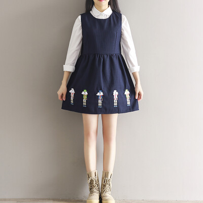 

CITYPLUS School of Arts and Arts Embroidery College Wind Vest Dresses Female CWQZ16Q454 Navy