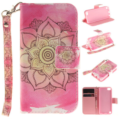 

Pink flower Design PU Leather Flip Cover Wallet Card Holder Case for iPad Touch 5/6