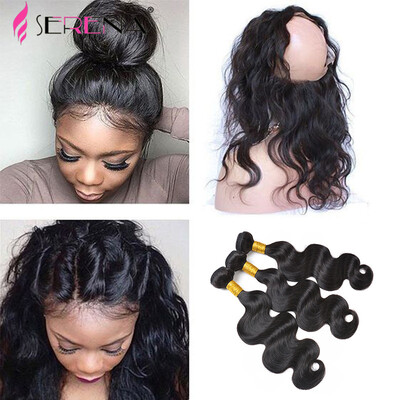 

Pre Plucked 360 Lace Frontal With Bundles Brazilian Body Wave Virgin Human Hair 360 Lace Frontal Closure Bleached Knot Baby Hair