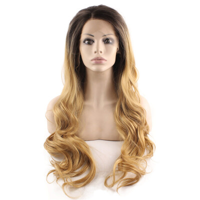 

Long Wavy Ombre Blonde Hand Tied Synthetic Lace Front Wig Natural