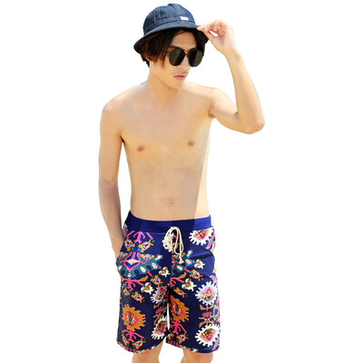 

QIHAI (QIHAI) beach pants men's swim trunks comfortable and relaxed fashion spa large yards five swimsuits 7809-3 blue XL code